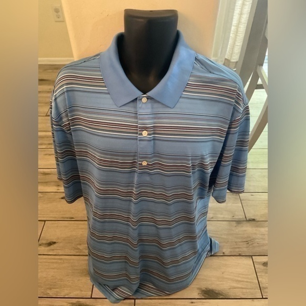Men’s used Grey Norman size XXL 2XL blue striped polo golf shirt
